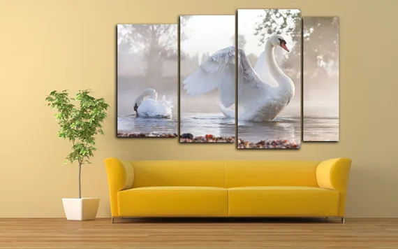 Модульная картина "Белые лебеди"
