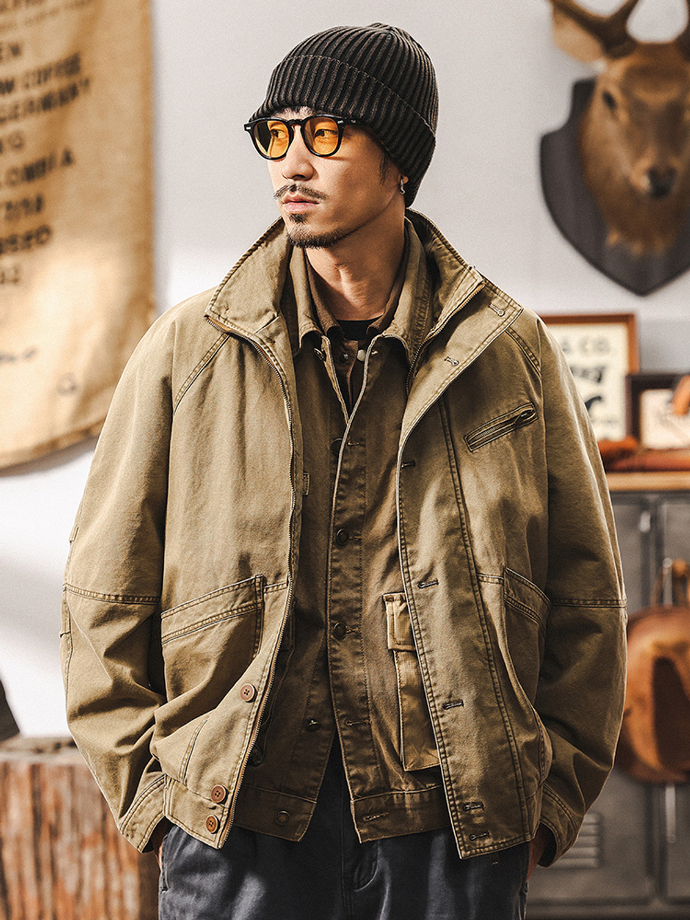 Мужская куртка из натурального хлопка с эластичной резинкой по нижнему краю — стильный выбор в Detroit-стиле!