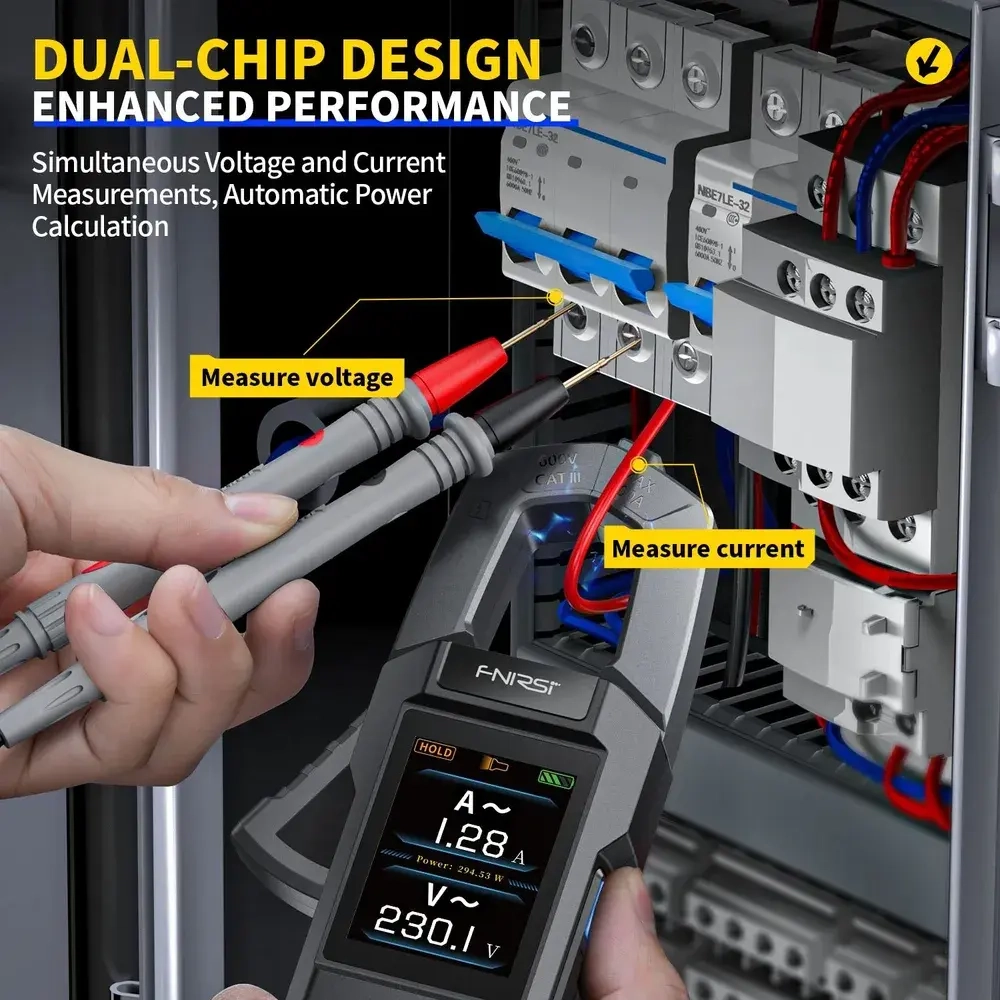 FNIRSI DMC-100, постоянный переменный ток и напряжение, мультиметр с клещами, полностью автоматический интеллектуальный высокоточный 600 А, 10 000 отсчетов, электрические инструменты NCV-черный