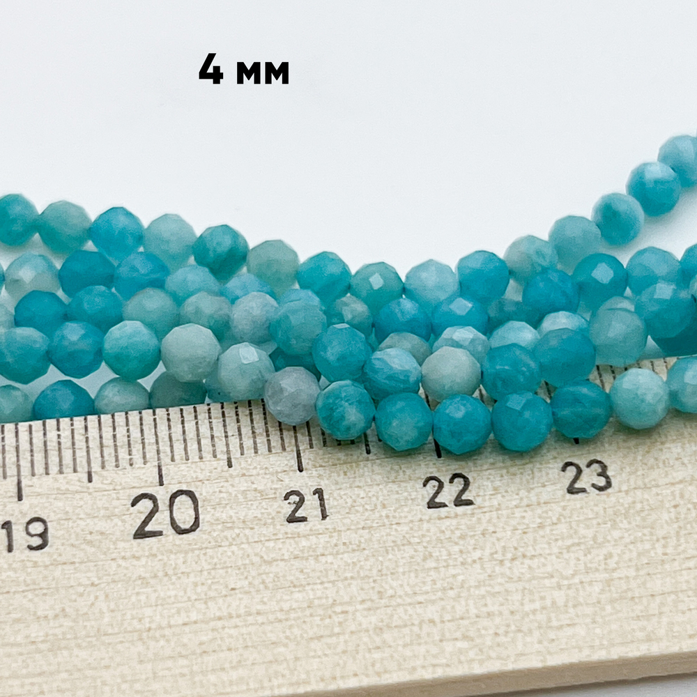 Бусины Амазонит граненый, диаметр 4,2-4,3 мм, цена за 44-45 шт (1/2 нити)