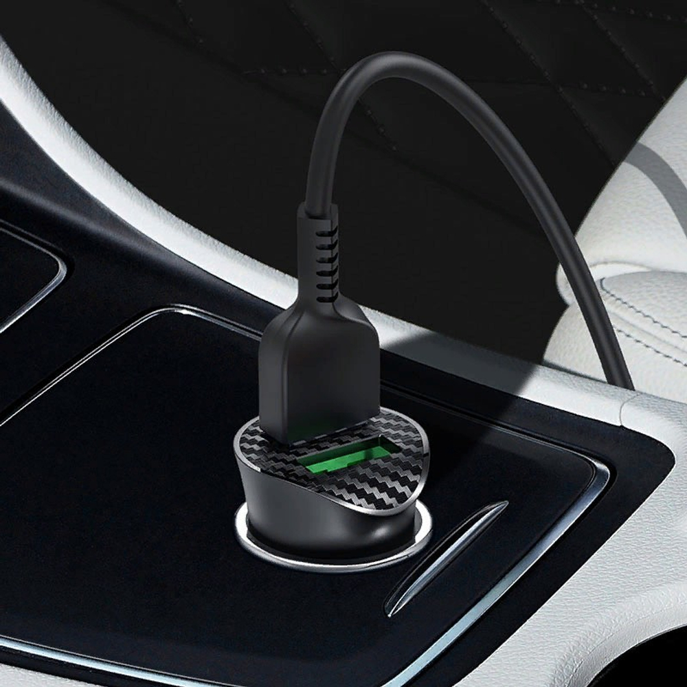 Разделитель автомобильный Hoco Z39 Farsighted dual port QC3.0 Car charger с кабелем MicroUSB (2USB: 3.6V-6.5V &amp; 3A 18W) Черный