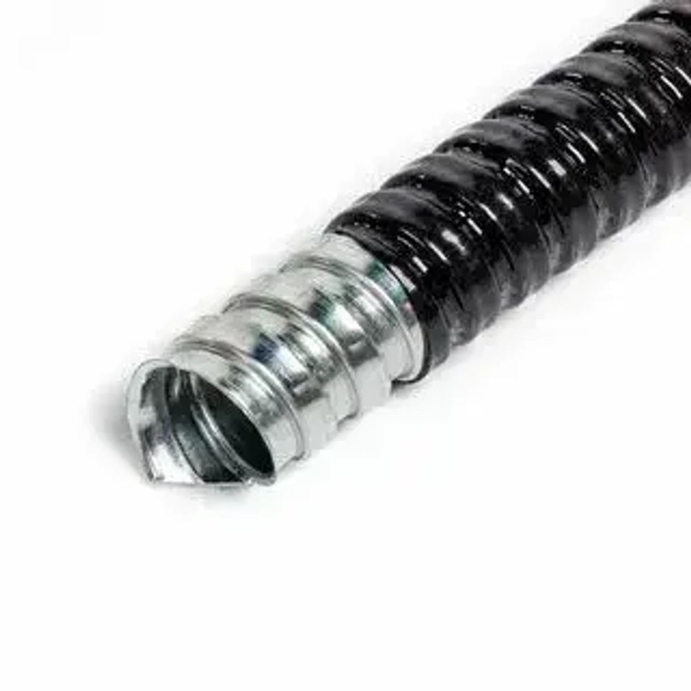 Металлорукав 15мм в ПВХ (20м) с проволокой для протяжки - защита кабеля в стенах, полу, на улице. Оцинкованная сталь.