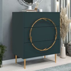 Комод Арт Колор matte Стайл Голд с 3 ящиками Зеленый бирюзовый матовый