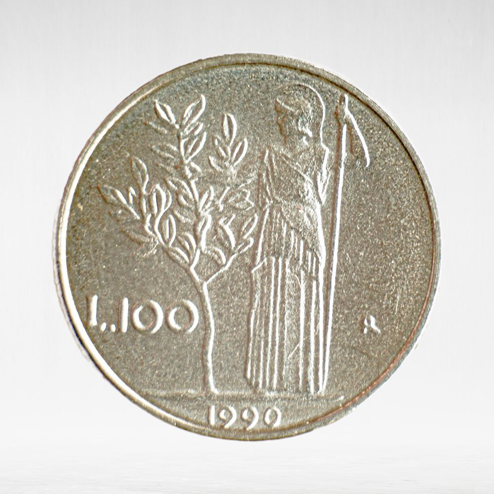 Italy 100 Lire 1990 R "Minerva with Olive Tree", Small Type, AU