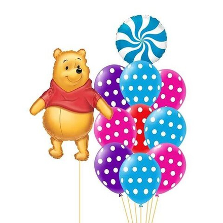 Композиция из воздушных шаров "Винни-пух в горошек"