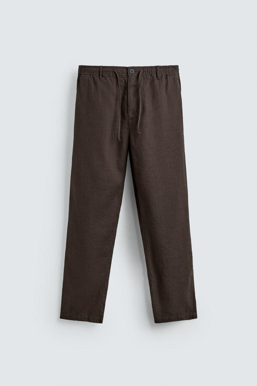 ZARA БРЮКИ RELAXED FIT ИЗ ХЛОПКА И ЛЬНА, КОРИЧНЕВЫЙ