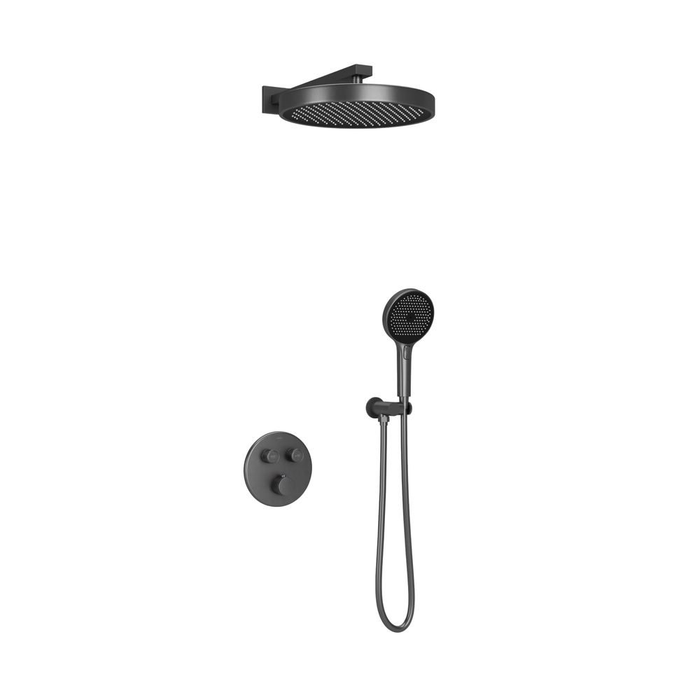 Душевой комплект Sancos Space встраиваемый c термостатическим смесителем, цвет вороненая сталь , арт. SC3006GMG