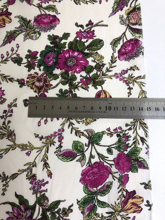 Коттон принт, цветы молочн/фуксия/зеленый DD#45 (№22)