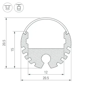 Профиль круглый для контурной подсветки 2м 040645 серебристый ROUND-D20-2000 ANOD Arlight