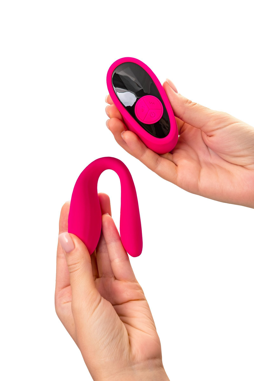 Розовый вибратор для пар Prawno с пультом ДУ (Цвет: розовый)