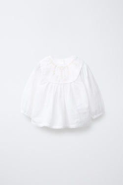 ZARA БЛУЗА С ЦВЕТОЧНОЙ ВЫШИВКОЙ, ЭКРЮ