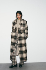 ЭКСТРА ДЛИННЫЙ ШЕРСТЯНОЙ ПАЛЬТО С КЛЕТКОЙ - ZARA