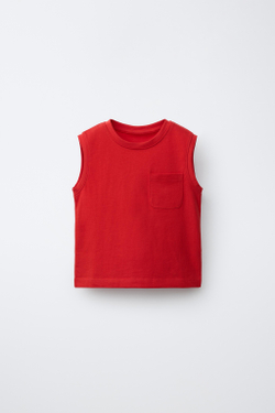 ZARA ОДНОТОННАЯ ФУТБОЛКА С КАРМАНОМ, КРАСНЫЙ