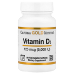 California Gold Nutrition, витамин D3, 125 мкг (5000 МЕ), 90 капсул из рыбьего желатина