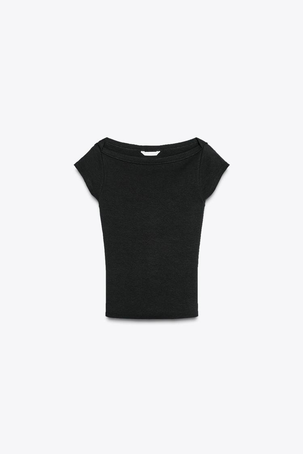 ZARA ФУТБОЛКА С ВЫРЕЗОМ-ЛОДОЧКОЙ, ЧЕРНЫЙ