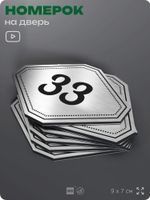 Номерок на дверь квартиры 33, для кабинета, офиса, шильдик 9 х 7 см, серебристый, Айдентика Технолоджи