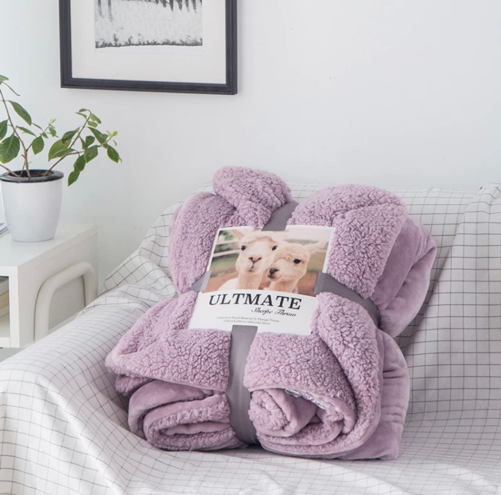 Плед 1.5 на полуторку Пудра Барашка Велюр-Плюш 140х200