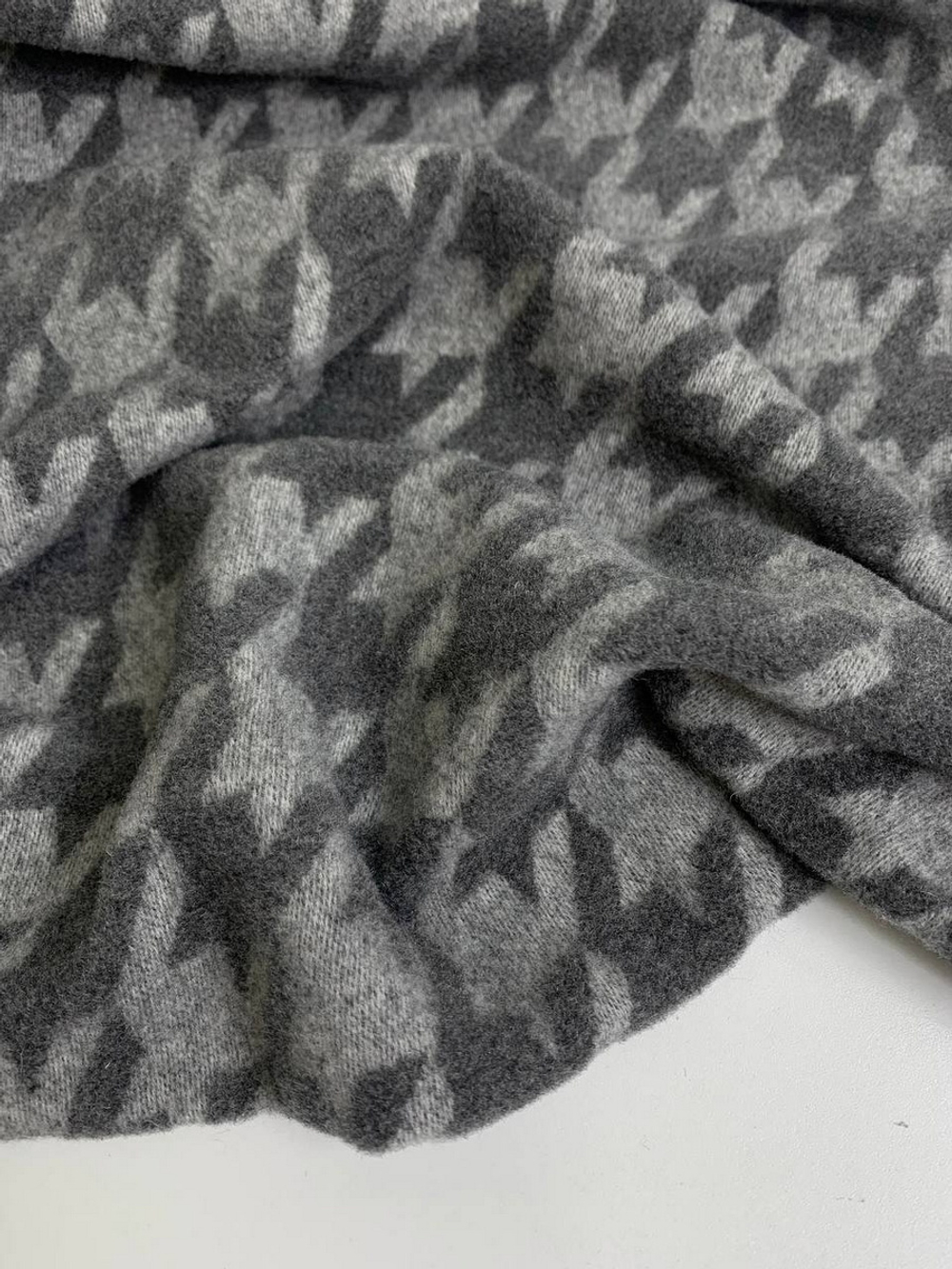 Пальтовая принт гусинная лапка, серый шерсть