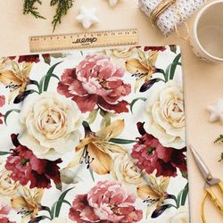 Ткань кулирная гладь коричневые цветы