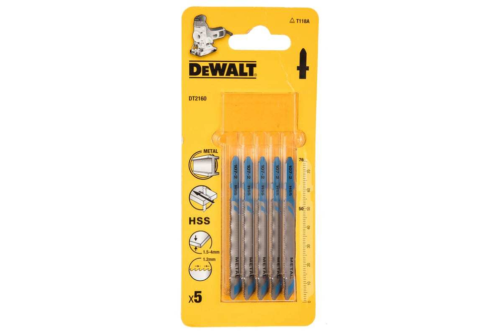 Пилки по металлу для лобзика 5 шт. (52/76 мм; шаг 1.2 мм; HSS) DEWALT DT 2160