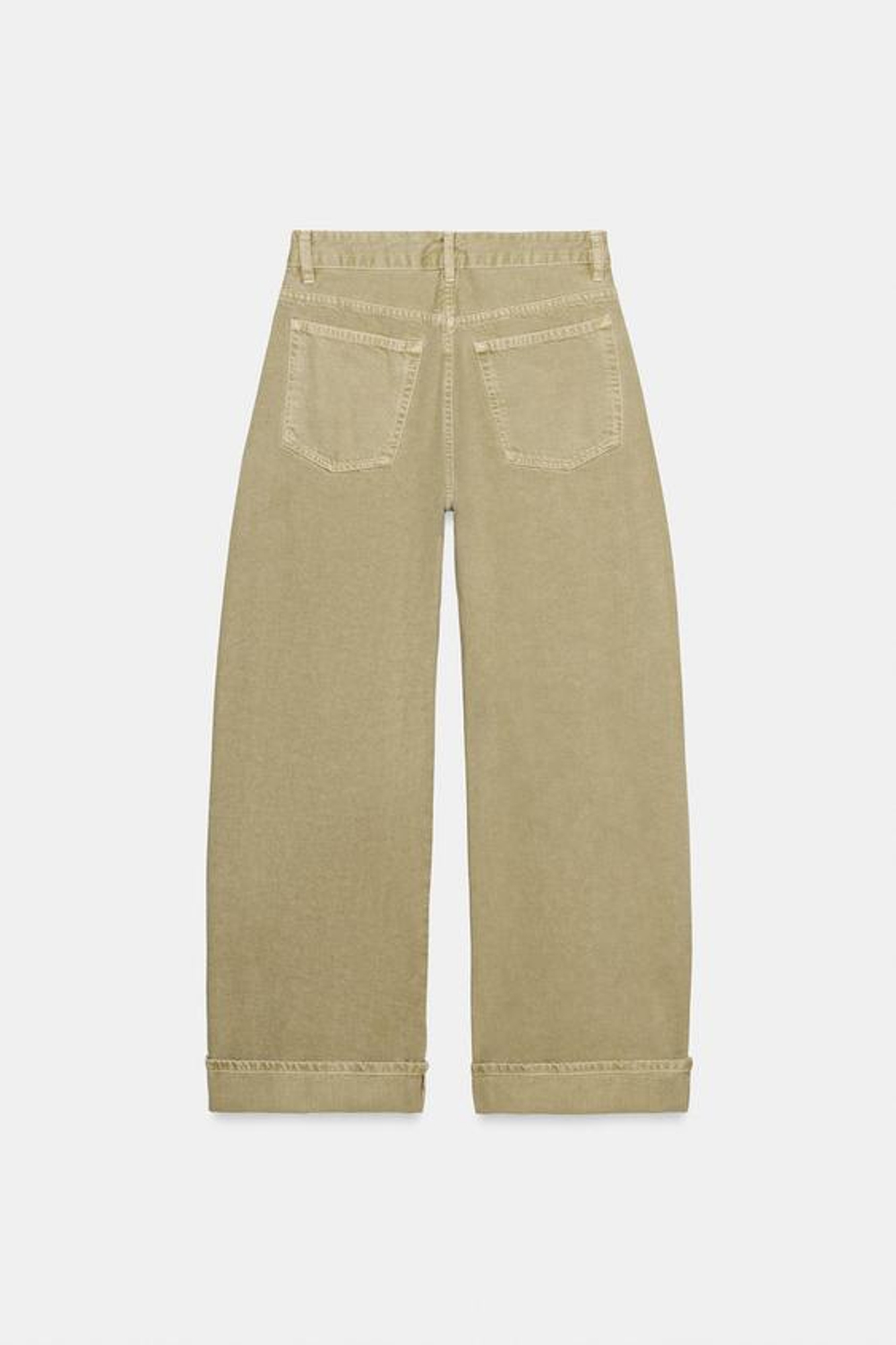 ZARA ДЖИНСЫ TRF BAGGY FOLDED СО СРЕДНЕЙ ПОСАДКОЙ, СВЕТЛО-ОЛИВКОВЫЙ