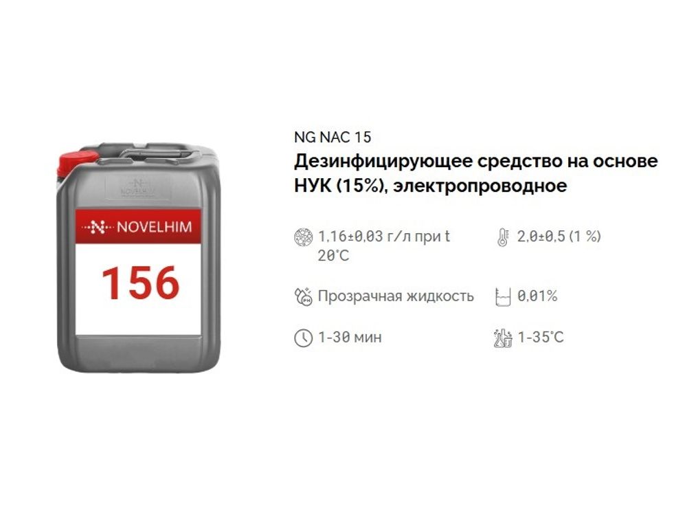 156 NG NAC 15 Дезинфицирующее средство на основе НУК (15%), руб/кг . Канистра 20л.