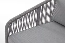 "Канны" диван модульный плетеный из роупа, каркас алюминий белый, роуп светло-серый круглый, ткань светло-серая