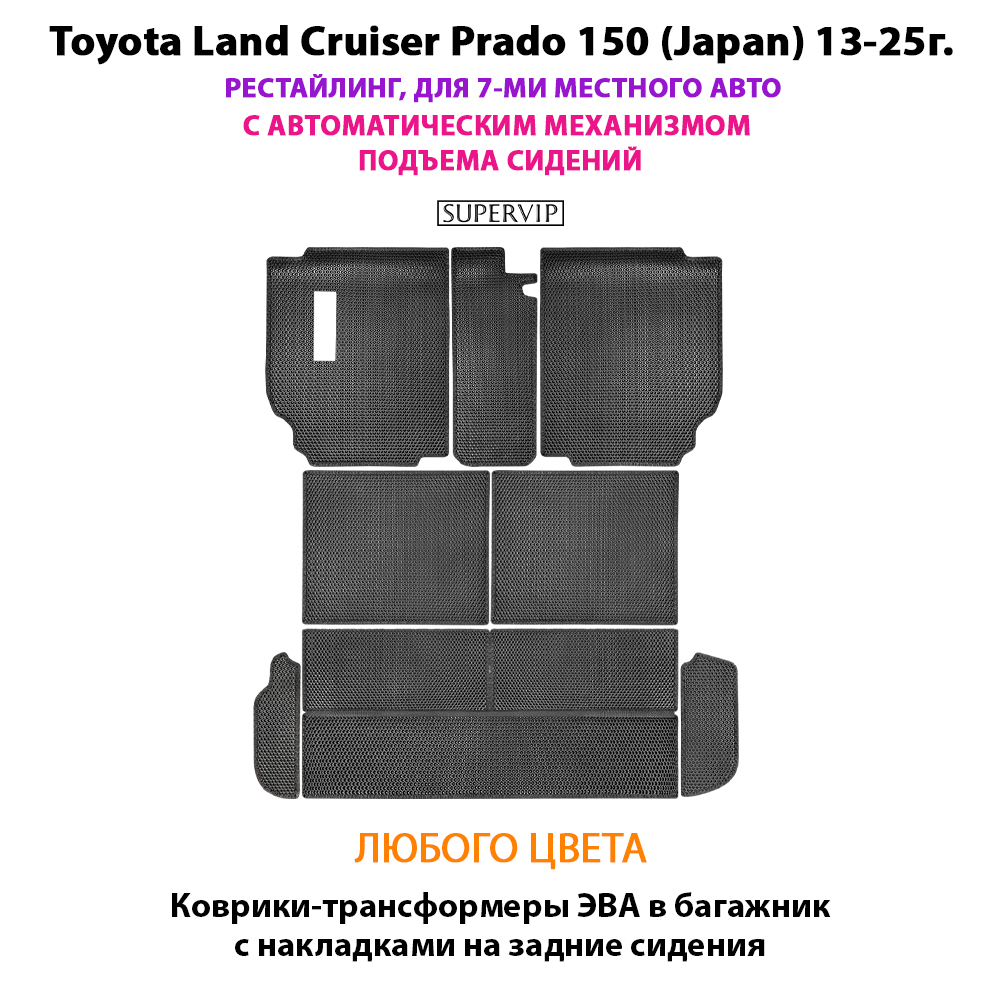 Коврики-трансформеры ЭВА в багажник с накладками на задние сидения для Toyota Land Cruiser Prado 150 (Japan) 13-25г. Рестайлинг, для 7-ми местного авто