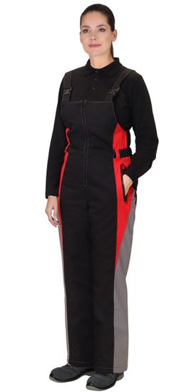 Костюм зимний женский "Сириус-Сибирячка" полукомбинезон (серый/черный/красный)