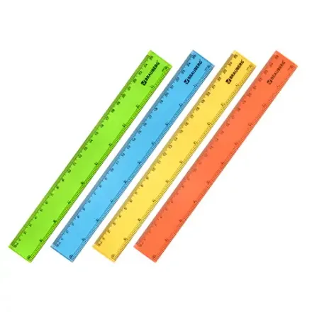 Линейка 25см, 2 шкалы,  пластиковая, прозрачная, неоновые цвета, Brauberg, ассорти