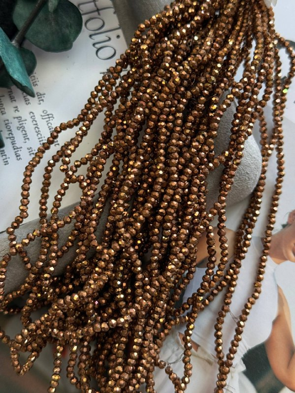 Рондели 2,5 мм, Бронза, нить 32 см