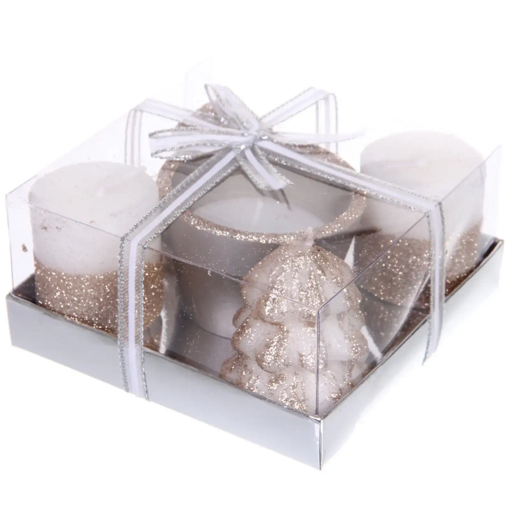 Свечи новогодние «Лесной микс» 11.5*11.5*5см (набор 5шт), Шампань