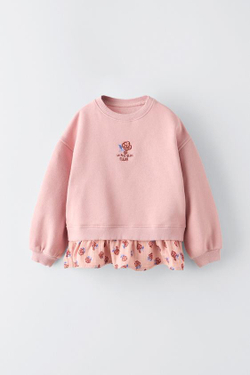 ZARA ТОЛСТОВКА С КОНТРАСТНОЙ ДЕТАЛЬЮ С ЦВЕТОЧНЫМ ПРИНТОМ, РОЗОВАТЫЙ