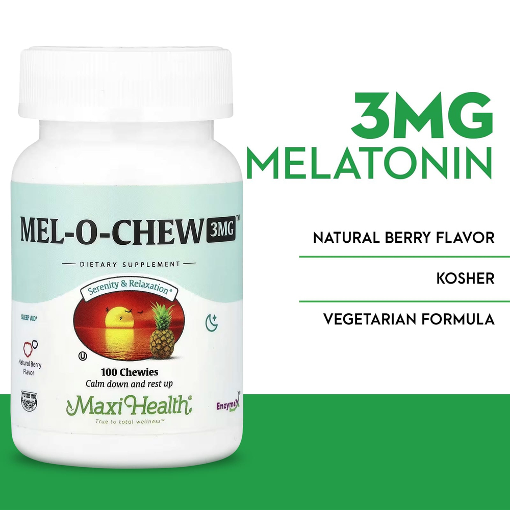 Maxi Health, Mel-O-Chew ™, натуральные ягоды, 3 мг, 100 жевательных таблеток
