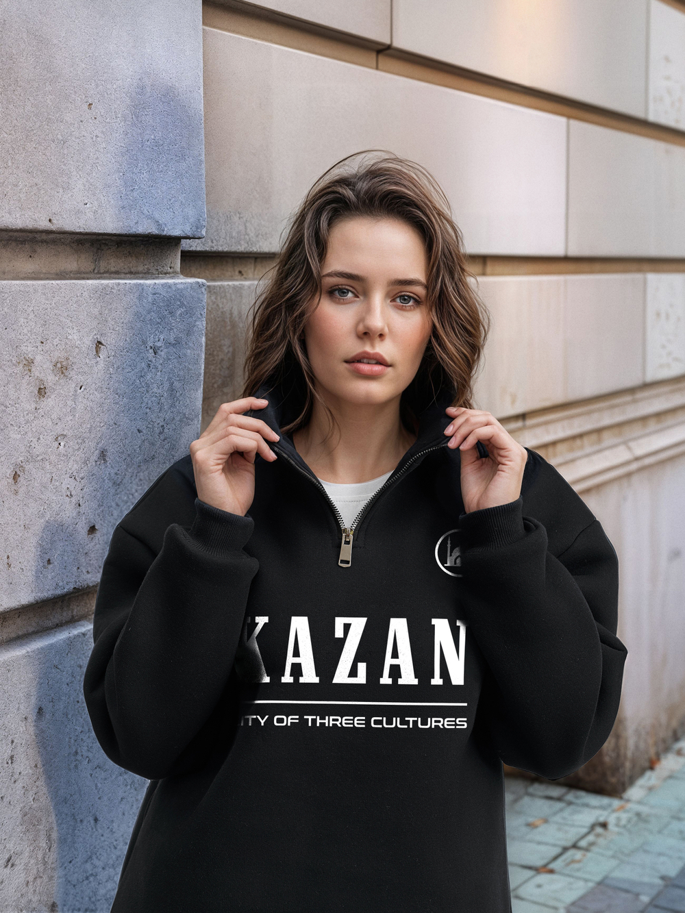 Толстовка женская с зип-воротником "Kazan" черный