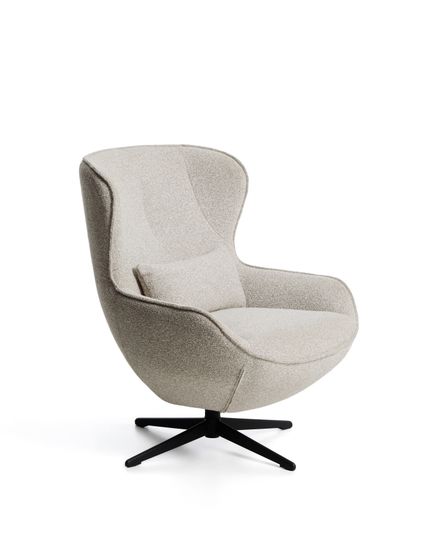 Поворотное кресло Sorile из бежевой синели и черной стали