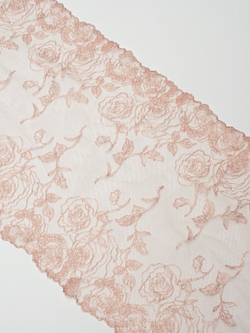 Кружево вышивка на сетке пудровая с люрексом розовое золото неэластичная ширина 24 см