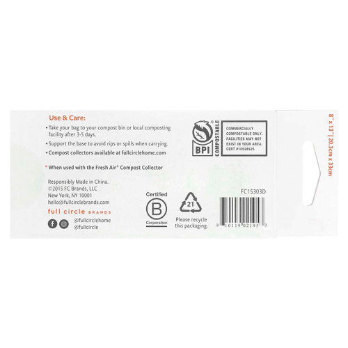 Full Circle, Fresh Air ™, компостируемые пакеты для пищевых отходов, без запаха, 25 пакетов