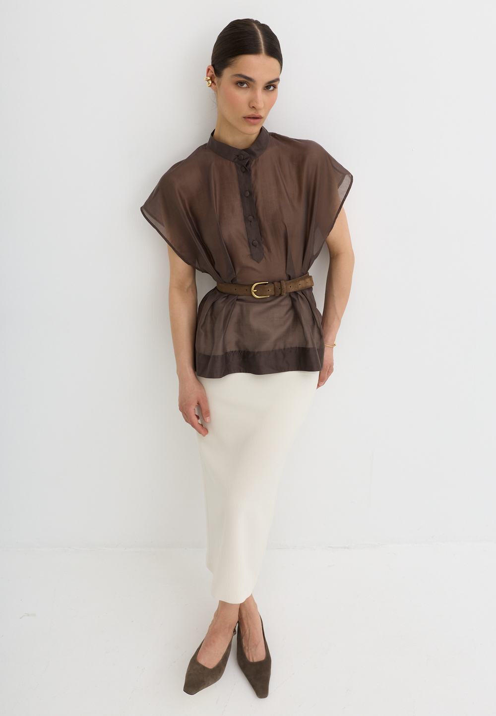 Блуза со складками, шоколадная
