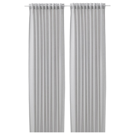 IKEA FJÄDERMOTT  (ИКЕА ФЙÄДЕРМОТТ)  -  Штора, 2 шт, на ленте/белый/серый, 145x300 см