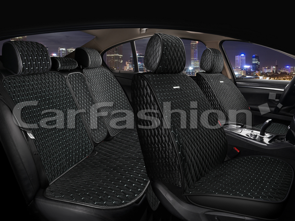 Накидки сидений ПОЛНЫЙ CarFashion (кт) -«RUBIN PLUS» 22698 -Велюр черный/черный/серый