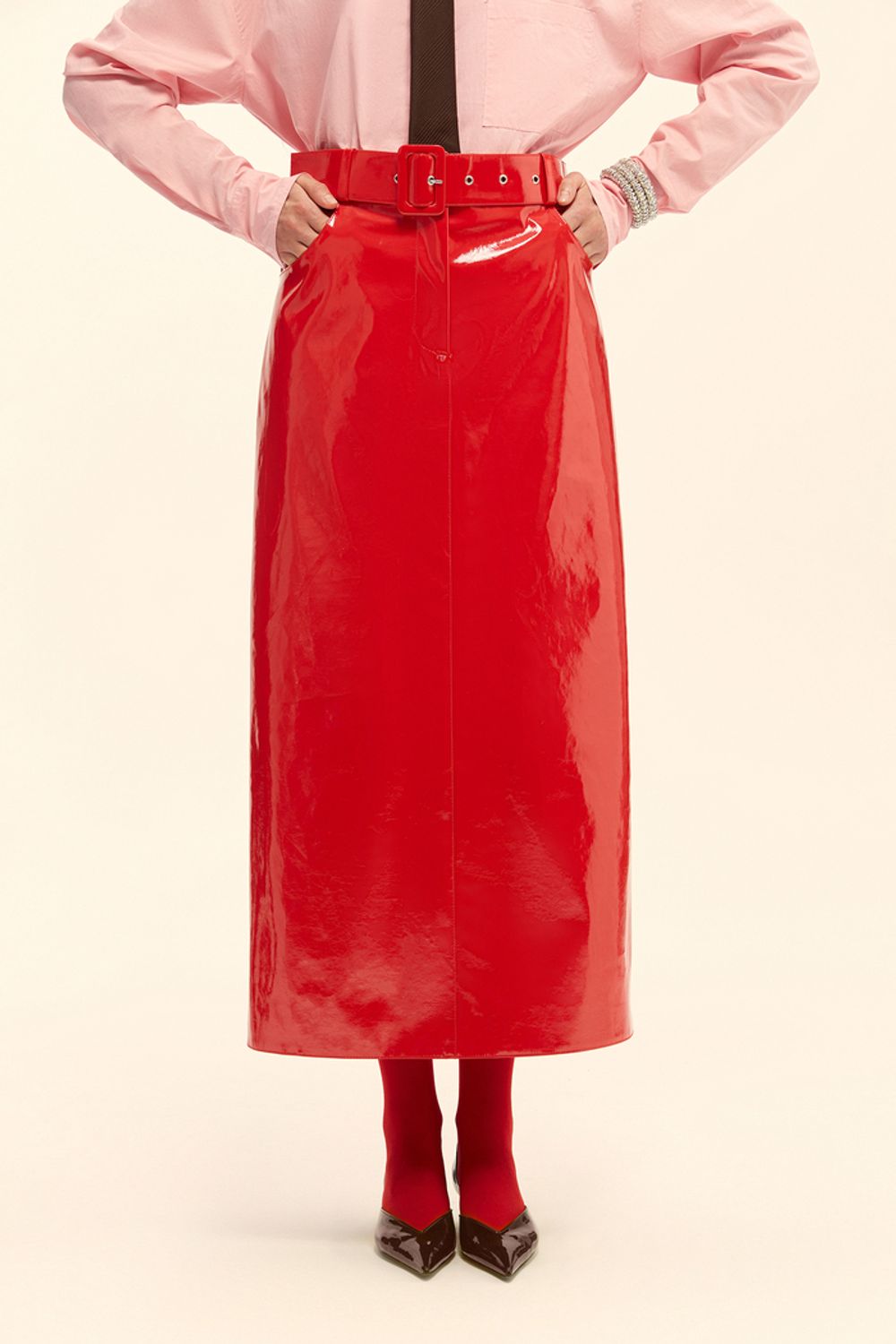 Юбка миди (Лаковый кусочек), красная
