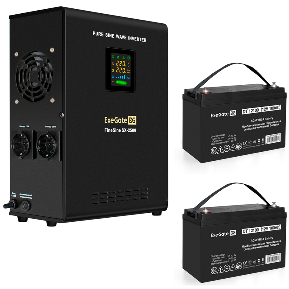 ИБП + батарея ExeGate FineSine SX-2500.LCD.AVR.2SH + 2x DT 12100 (100Ач)