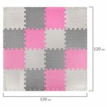 Коврик-пазл напольный 1,2х1,2 м, 16 шт., 30х30 см, толщина 1 см, серый, розовый, светло-серый, ЮНЛАНДИЯ, 664815