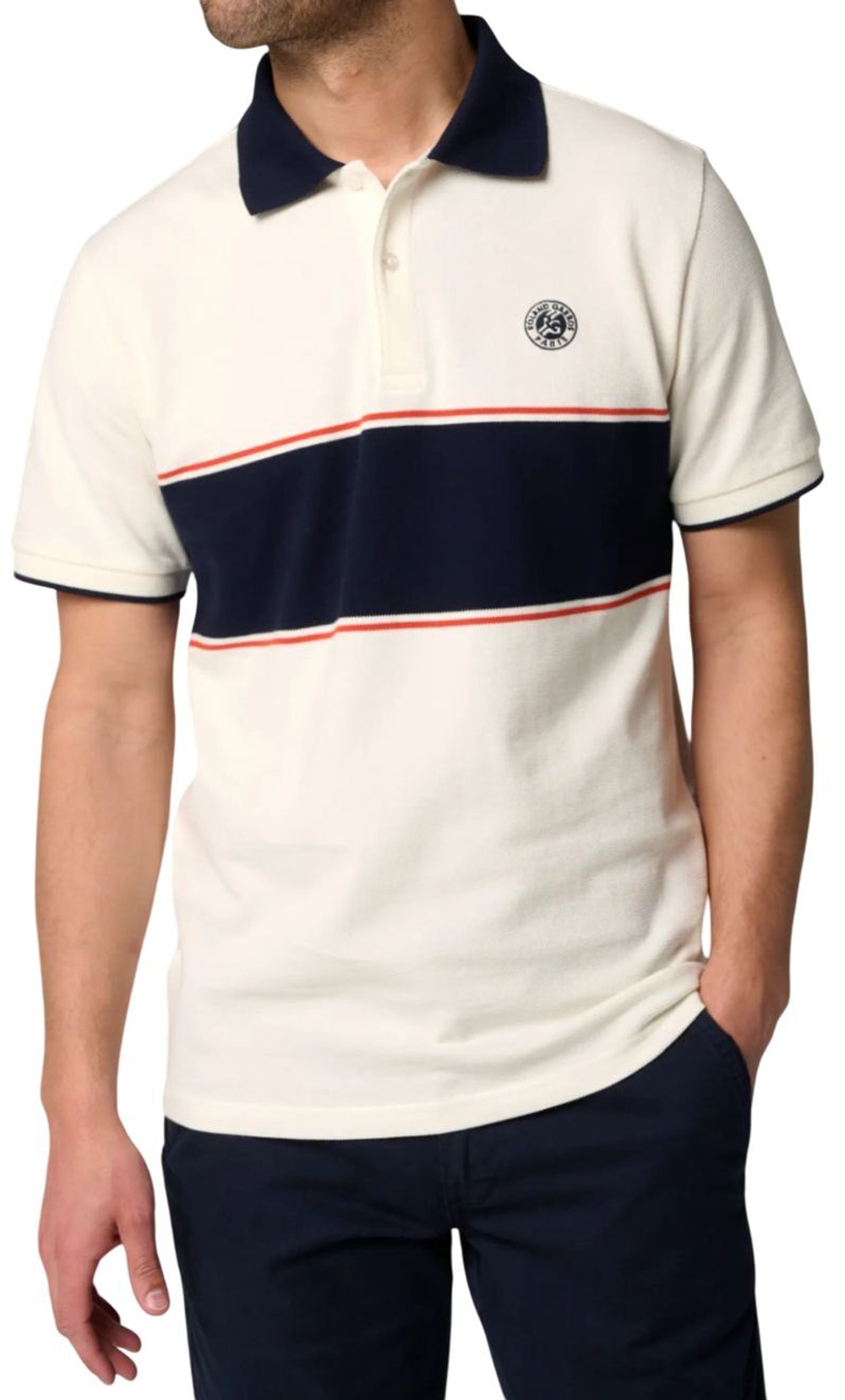 Мужское теннисное поло Roland Garros Heritage Tom Shirt - экрю/темно-синий