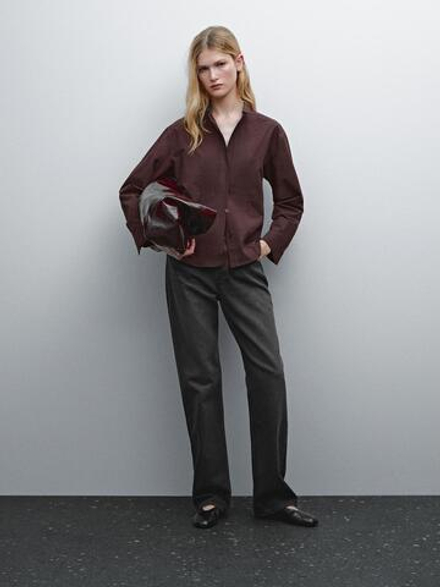 Massimo Dutti Рубашка из 100% хлопка со складками, гранатовый