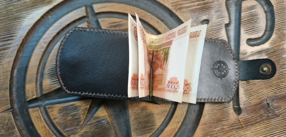 Зажим для купюр PRIVAL (натуральная кожа , ручная работа), цвет  чёрный