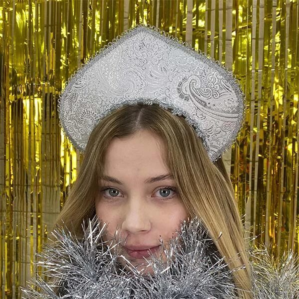 Кокошник-ободок, Узор зимний, серебро