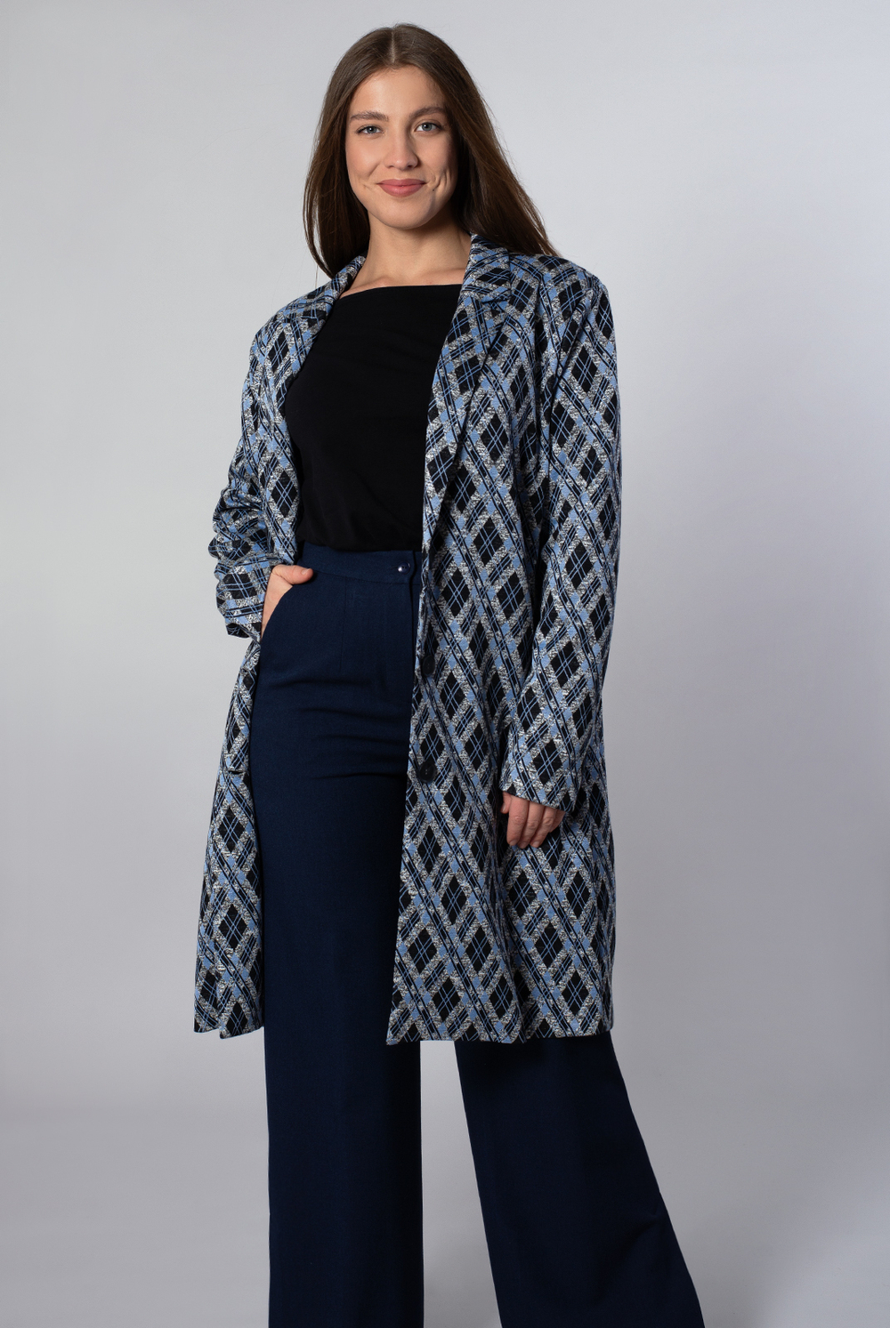 Кардиган 4146зп, голуб.чёрн. #225Гчр134146зп