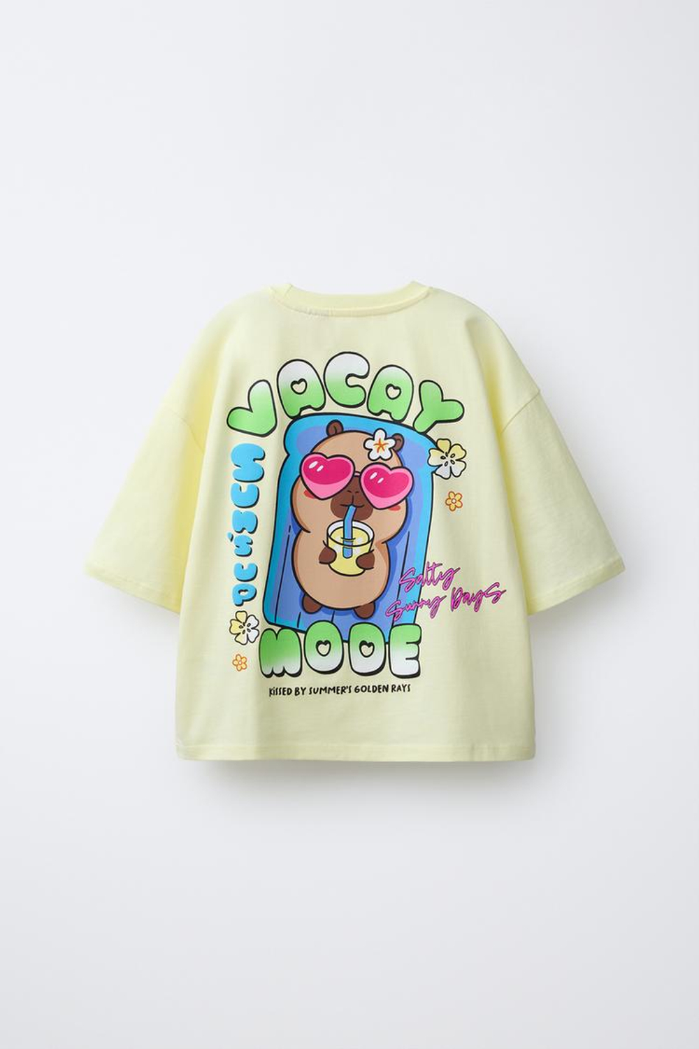 ZARA ФУТБОЛКА С ПРИНТОМ CAPIBARA CAPYFUN ©, ЛАЙМОВЫЙ